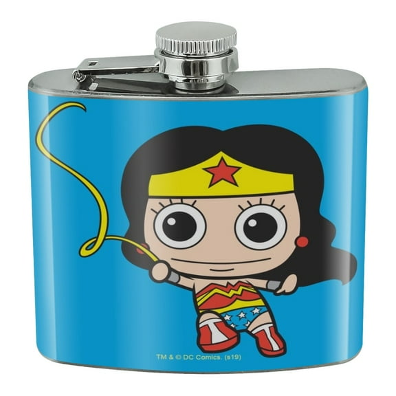 Wonder Woman Cute Chibi Golden Lasso Stainless Steel 5oz Hip Drink Kidney Flask