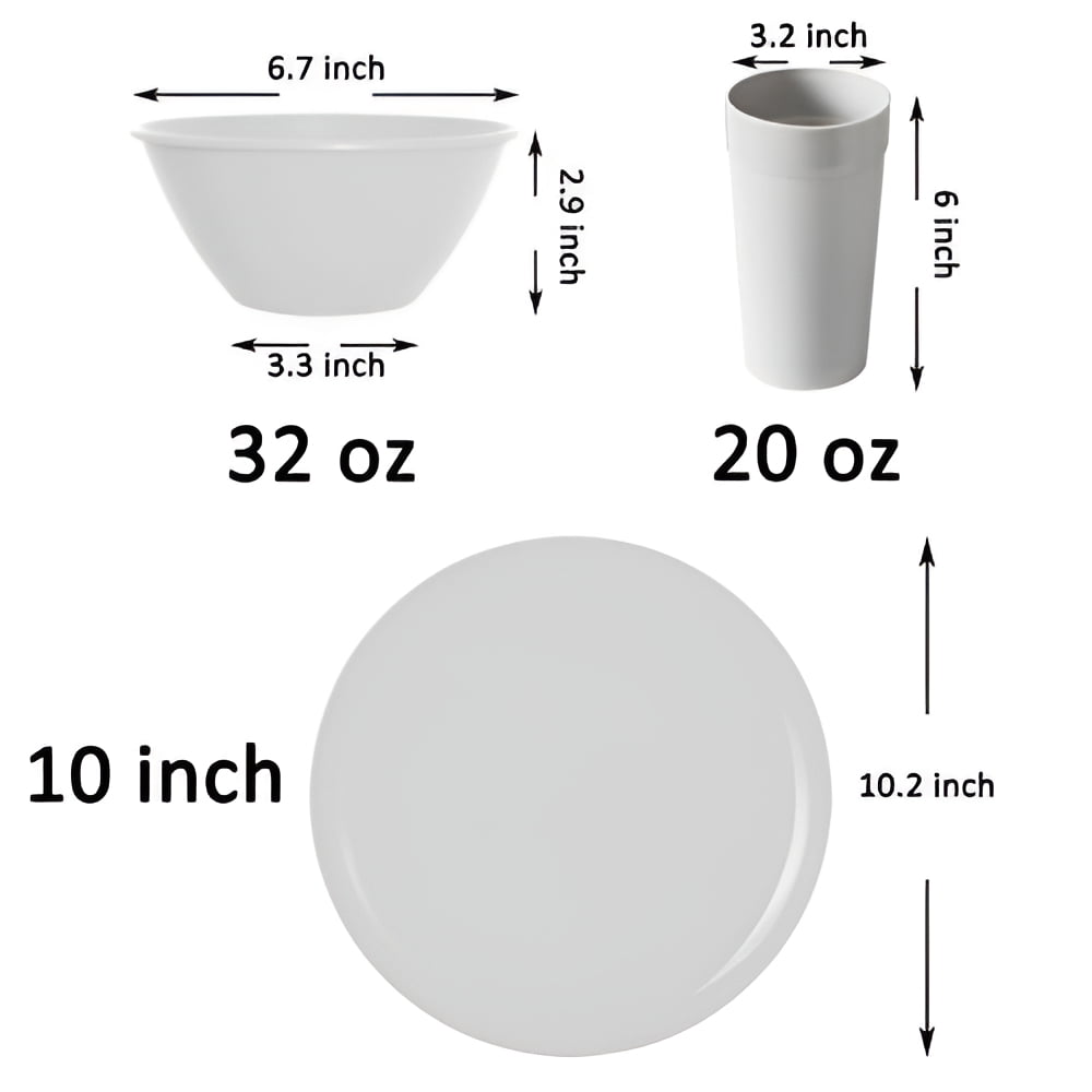 Youngever 18 Piece Plastic Kitchen Dinnerware Set, Plates, Dishes, Bowls, Cups, Service for 6 - Urban Colors
