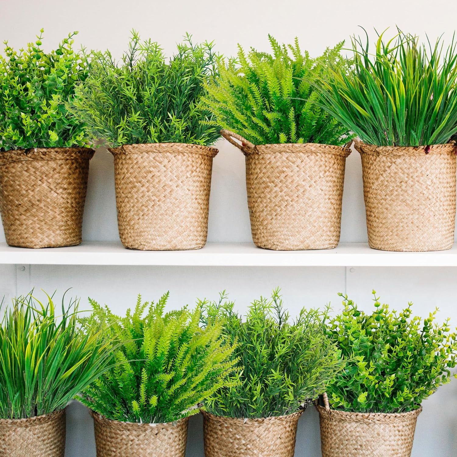 20 Pcs Ferns Artificial Plants Outdoor Fake Boston Fern Bushes Large Bundle Faux Fern Stems UV Resistant Plastic Flowers for Outside Planter Front Porch Garden Ground Greenery Décor