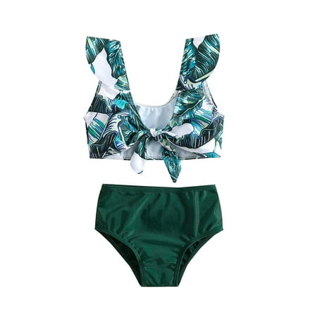

Girls Swimsuits Size 10-12 Toddler Summer Girls Floral Leaf Print Holiday Green Two Piece Swimwear Swimsuit Bikini