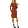 thumbnail image 4 of INSPIRE CHIC Women's Vintage Dress 3/4 Sleeve Wear-to-Work Sheath Dresses M Dark Caramel, 4 of 6