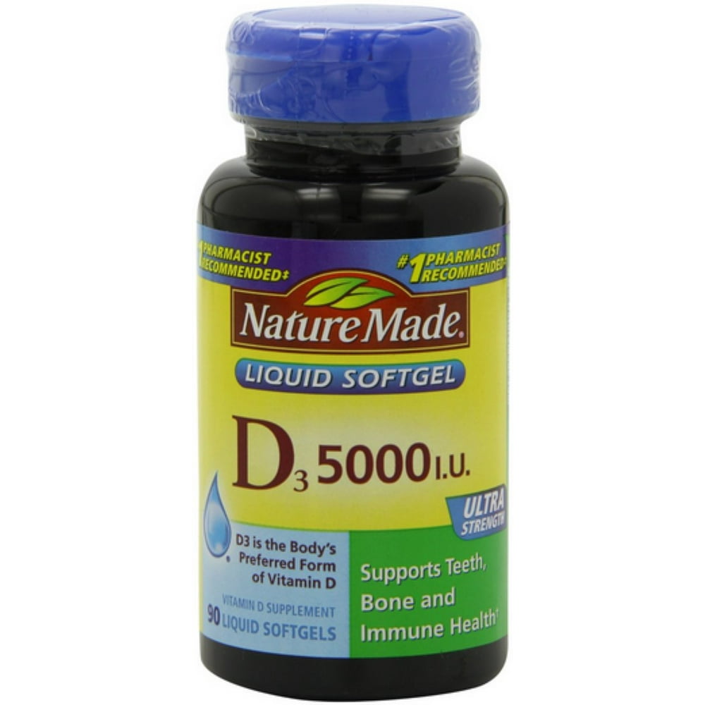 Nature Made Vitamin D3 5000 IU Liquid Softgels 90 ea (Pack of 3