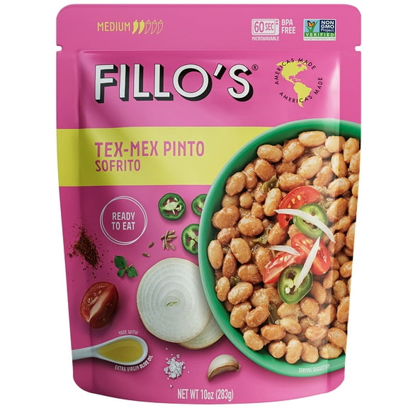 FILLO'S Tex Mex Pinto Beans Medium Spice - Single Pouch, 10 oz