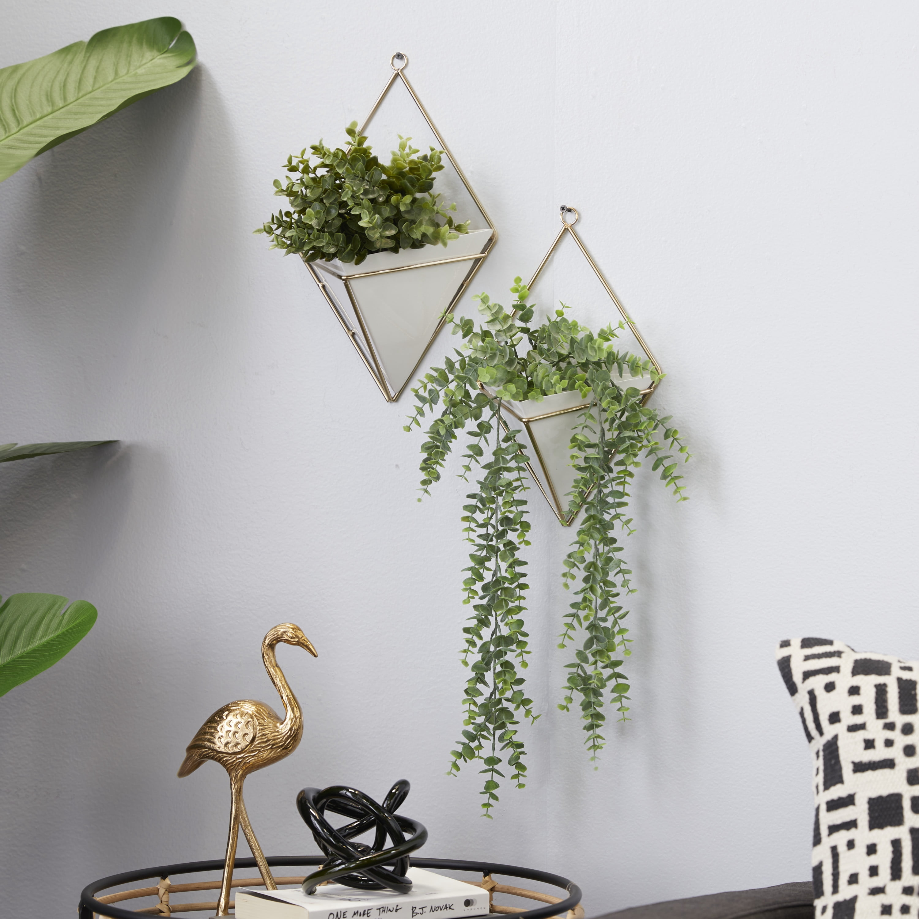 CosmoLiving by Cosmopolitan 8"W, 13"H Pyramid White Metal Indoor Outdoor Triangle Geometric Wall Planter (2 Count)