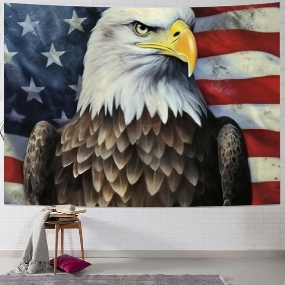 Sheronv Bald Eagle Flag Americo Makk Tapestry Wall Hanging Unique Style Home Wall Decor Art Living Room Bedroom Apartment Farmhouse Dorm Decoration for Dorm Wall Art Tapestry 50x40inch