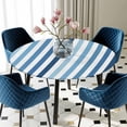 thumbnail image 5 of Elastic Fitted Round Tablecloth, Blue Stripe Waterproof Stretch Table Cover for 45"-54" Tables, Ombre Geometric Farmhouse Vertical Striped Washable Outdoor Tablecloths for Patio, Picnic, Camping, 5 of 9