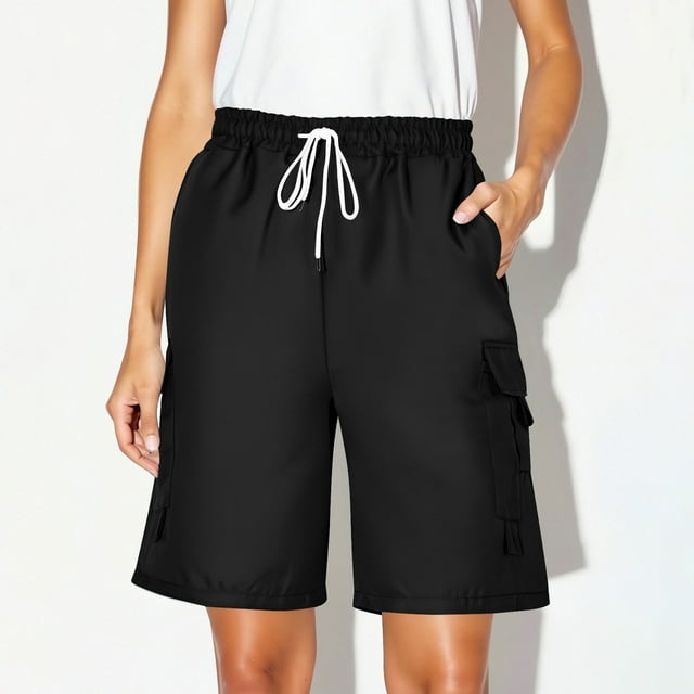 LOVZFMLL Shorts de Travail Décontractés Unis Printemps/été pour Femmes avec Poches Noir m