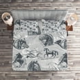 thumbnail image 2 of Ambesonne Grey Quilted Coverlet 3 Pcs, Horse Royal Animal Retro, Queen Size, Grey White, 2 of 3