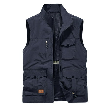 YLSDY Men s Summer Outdoor Quick-Dry Vest Lightweight Breathable Sleeveless Jacket with Multi Pockets Travel Safari Fishing Hiking Vest Blue L
