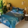 thumbnail image 4 of Ambesonne Winter Fitted & Top Sheet Set with Shams, Snowy Frozen Mountain, Blue White Green, 4 of 8