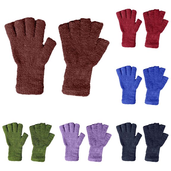 Krdevn Kids Fingerless Gloves Extra Long Fuzzy Plush Thermal Knit Half Finger Mittens Soft Stretchy Warm Handwear for Winter Indoor Outdoor Activities