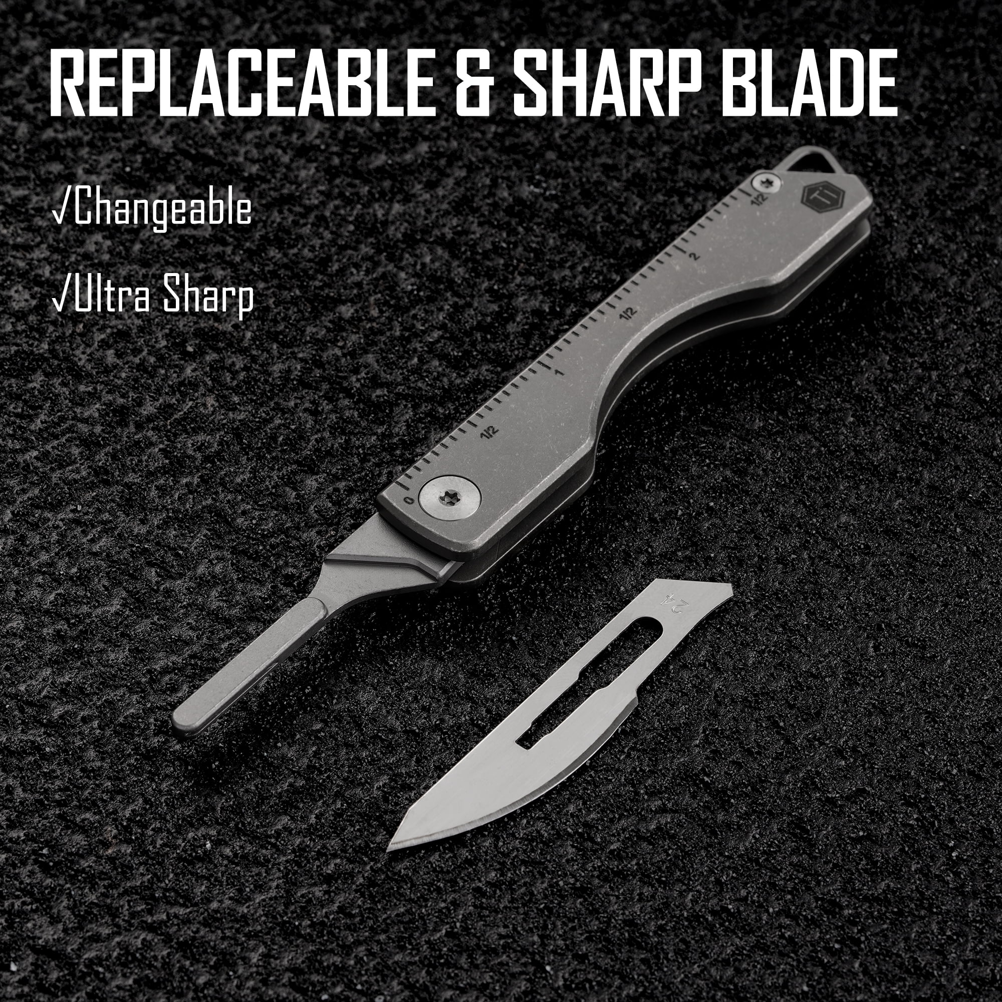 Key Unity KK01 Titanium Folding Knife, Utility EDC Pocket Knife with #24 Replaceable Blade, for Outdoor Hunting, Camping, Fishing, Hiking for Men & Women (Ruler)