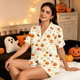 thumbnail image 5 of JIAYUE Women Pajama 2-Piece Set Notch Collar Halloween Print Short Sleeve Shirt and Shorts Pjs for Fall Themed Party, 5 of 7