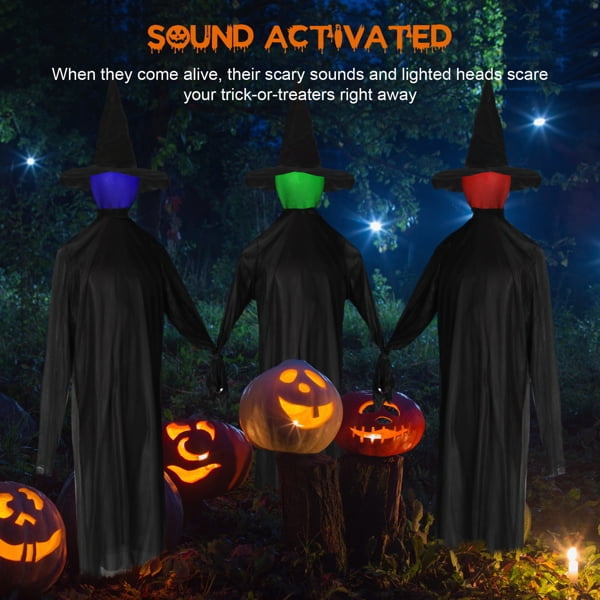 Alvantor 63 in Lighted Halloween Witch Decoration with 3 Witches, Color-Changing Heads and Scary Sounds, Black