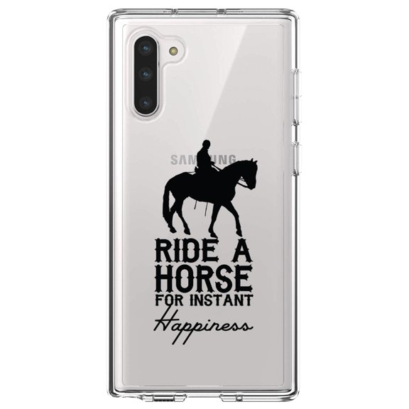 DistinctInk Clear Shockproof Hybrid Case for Samsung Galaxy Note 10 (6.3" Screen) - TPU Bumper Acrylic Back Tempered Glass Screen Protector - Ride A Horse for Instant Happiness
