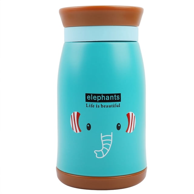 Taza con sorbos de acero inoxidable, capacidad de 260 ml, termo con temática de elefante azul