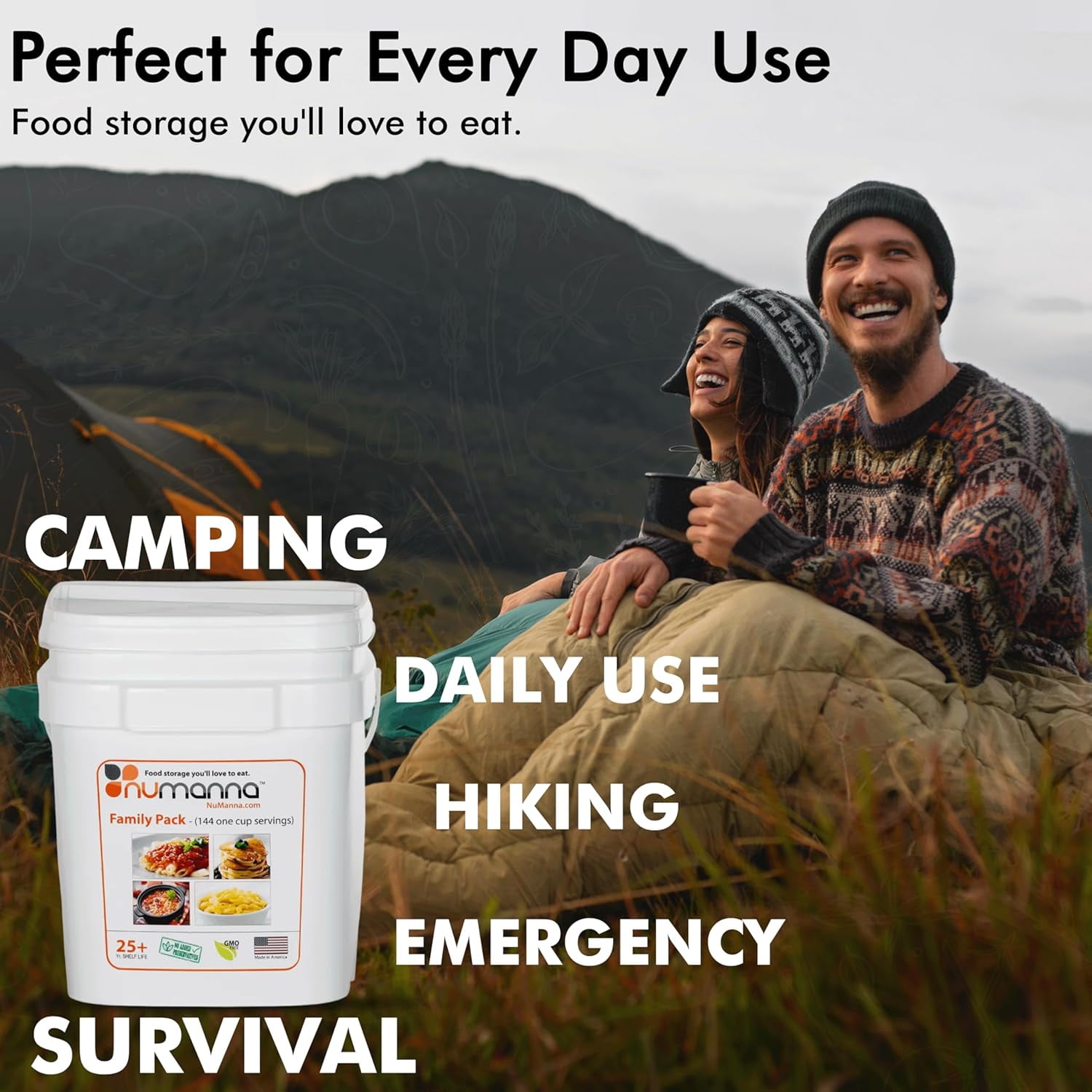 NuManna INT-NMFP 144 Meals, Emergency Survival Food Storage Kit, Separate Rations, in a Bucket, 25 Plus Year Shelf Life, GMO-Free