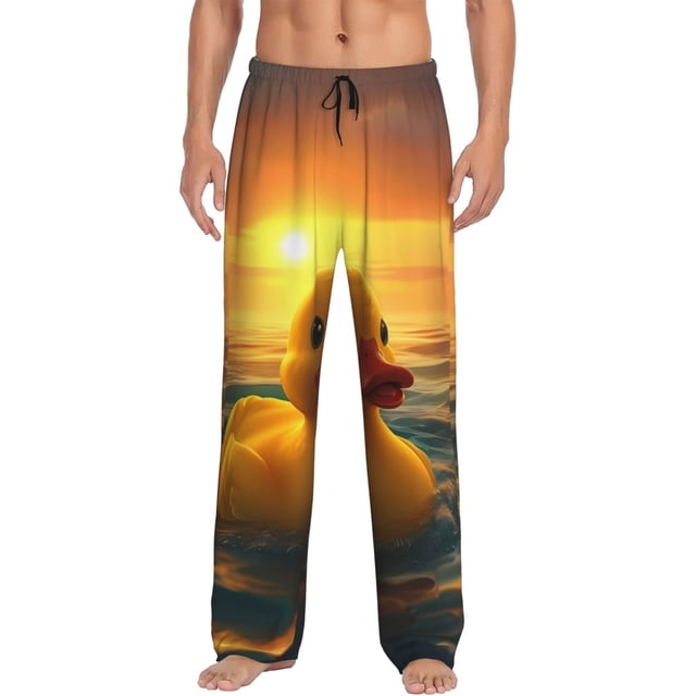 Fotbe Cartoon Swimming Yellow Duck Pantalones de Pijama para Hombre, Pantalones de Dormir, Pantalones de Casa con Cintura Ajustable y Bolsillos-X-Large