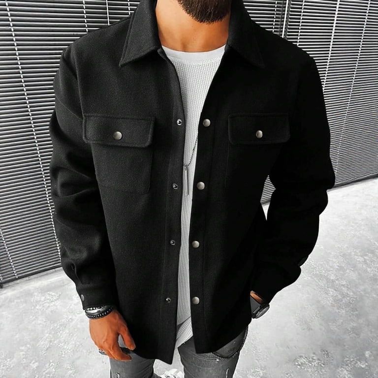 Buffalo David Bitton Shacket Giacca Camicia Uomo – Manica Lunga, Colletto Italiano – Nero - 6