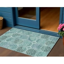 3' X 5' Teal Blue And Aqua Trellis Washable Indoor Outdoor Area Rug