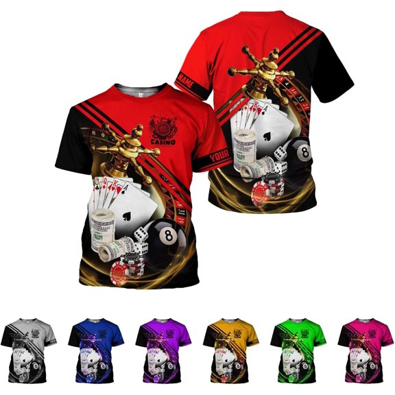 Personalized Poker Shirt 3D Funny Poker Shirt for Men Casino Poker Shirt Gifts Men Women Funny Poker Gift (Red, S)
