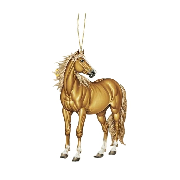 Colgante de caballo 2D acrílico realista, adorno navideño con lazo para colgar, ideal para amantes de la equitación.