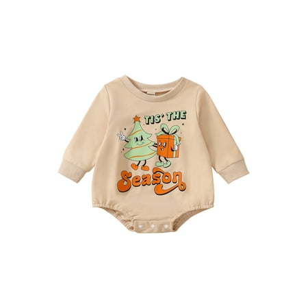 

Emmababy Boy Girl Romper with Long Sleeve and Round Neck featuring Letters Print