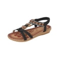 thumbnail image 2 of Bohemia Womens Sandals, Sandals Women Flat Shoes Dressy Summer Bohemian Flats Shoes for Women's Open Toe Elastic Ankle Strap Flat Beach Shoes Beaded Jeweled Flats, Black 5, 2 of 9