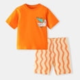 thumbnail image 5 of VNKIDY Boys Girls Kids Two Piece Outfit Set Cartoon Bird Print Short Sleeve Crewneck TShirts Stripe Shorts Casual Summer Set For Daily Wear Orange 5-6 Years, 5 of 6