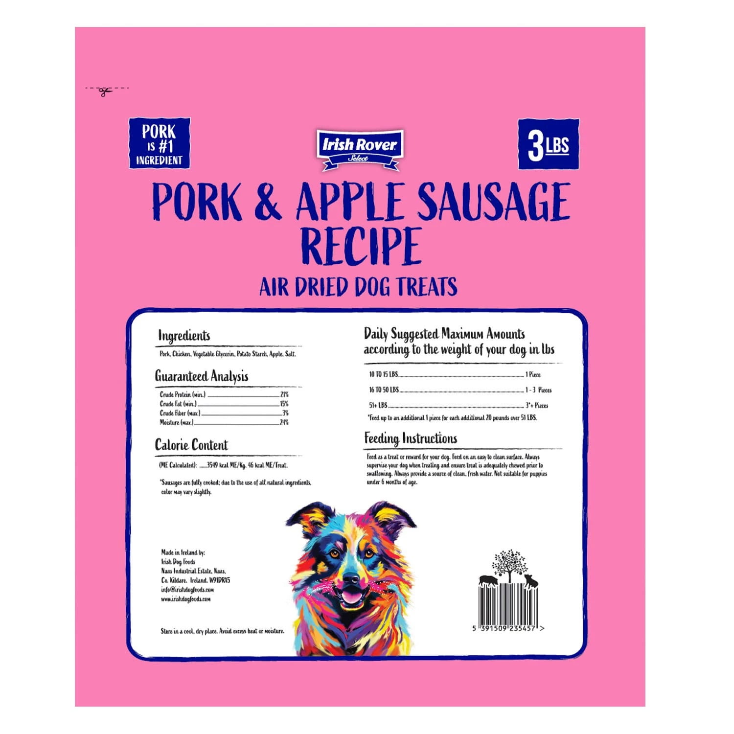 Irish Rover Pork and Apple Sausage Air Dried Dog Treats (48 Ounce)