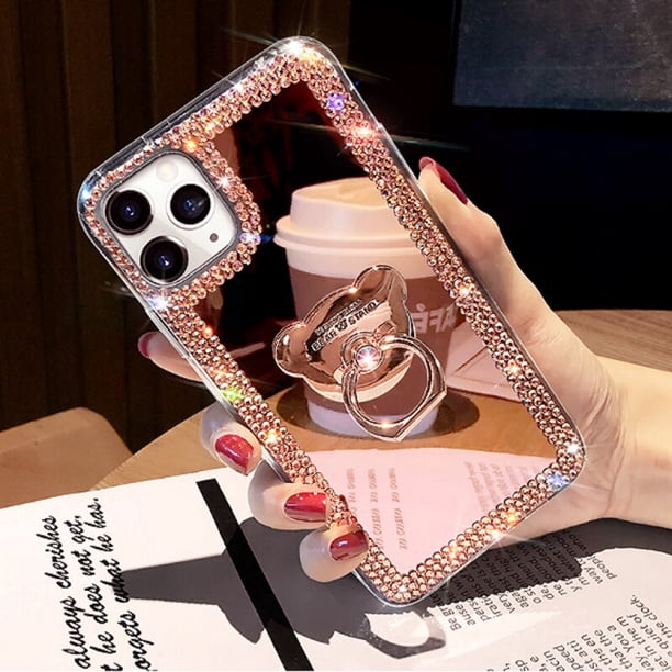 Funda de teléfono de silicona con anillo de oso 3D transparente de cristal brillante de lujo para iPhone 14, 12 Pro Max, 13 MiNi, 11, X, S, XR, 7, 8 Plus, SE Fivean unisex