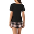 thumbnail image 3 of Conjunto de pijama de camiseta de manga corta de cuadros para mujer INSPIRE CHIC con pantalones cortos XS Rosa, 3 of 5