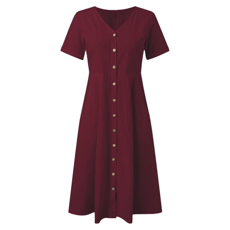 Women's T-Shirt Midi Dress  V-Neck Button Down Short Sleeve Floral Dress  With Pockets