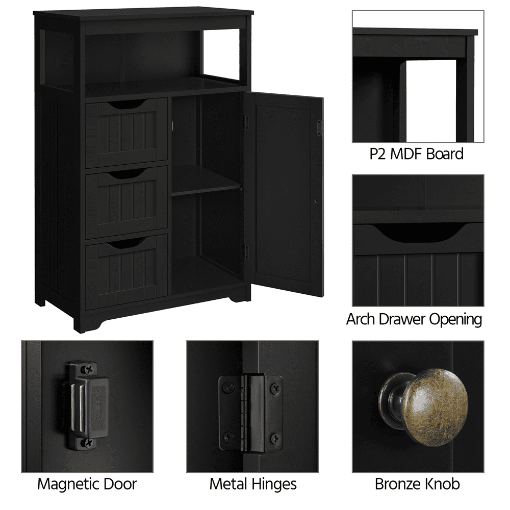 Yaheetech Wooden Bathroom Floor Cabinet Storage Organizer W/ Drawers, Black  - Walmart.com