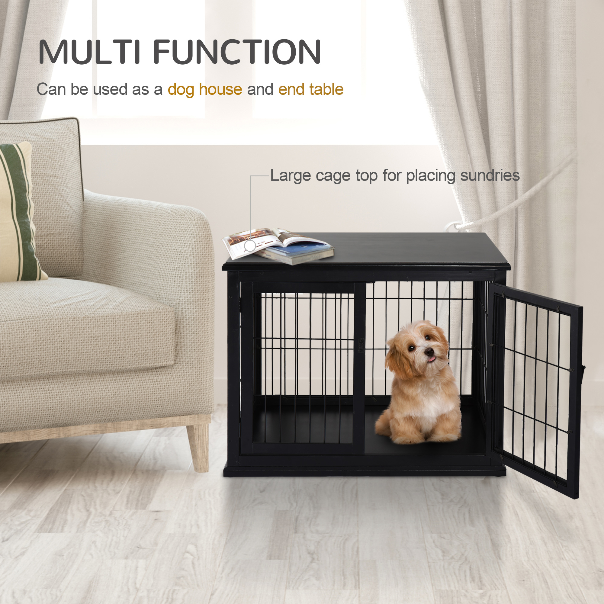 Pawhut Indoor Wire Dog Kennel: Decorative Pet Crate with Double Door ...