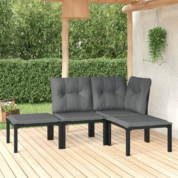 vidaXL 4 Piece Patio Lounge Set Black and Gray Poly Rattan