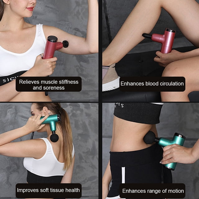 Mini Massage Device Handheld Rechargeable USB Charging Massager Electric Muscle Body Relaxation Adjustable 4 Heads Deep Tissue Massager Home Green