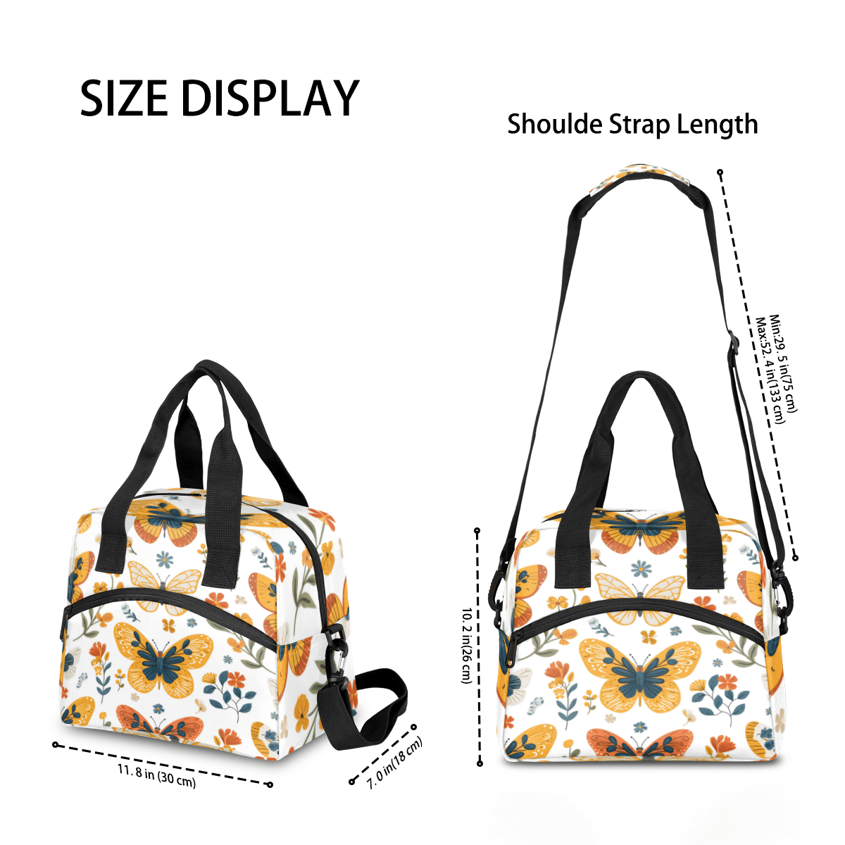 Herdesigns Cute Flower Butterfly Insulated Lunch Bag for Women Men Adults Large Reusable Lunch Box Leakproof Portable Cooler Tote Bags with Adjustable Shoulder Strap