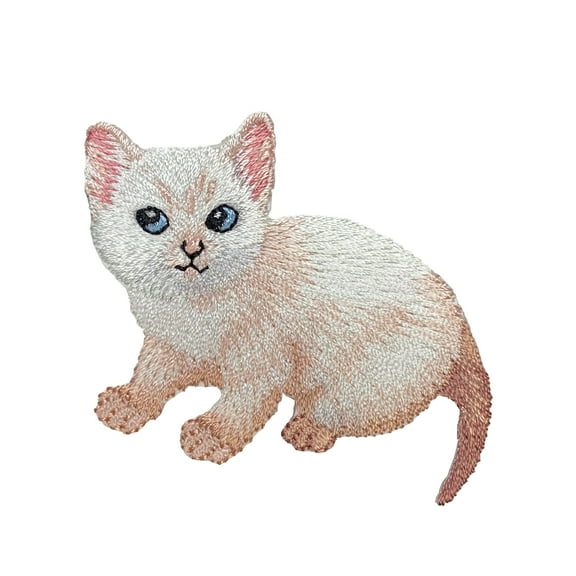 White Cat, Kitten, Pets, Embroidered, Iron-on Patch, Badge