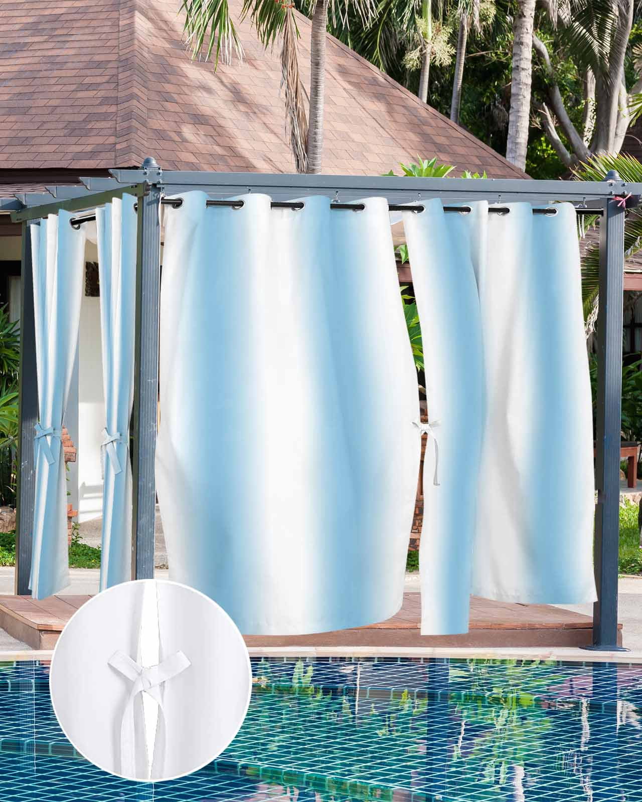 nqOlkjepod Outdoor Curtains for Patio Waterproof, Sky Blue Ombre Outdoor Privacy Panels Grommet, Farmhouse Modern Art Blackout Outside Curtains for Porch/Cabana/Pergola/Gazebo 54"x84", 1 Panel