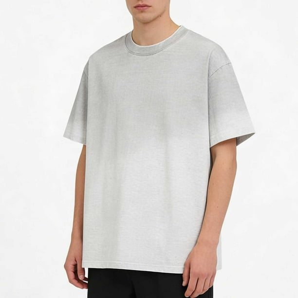 Tops para hombre, blusas y camisas de manga corta con cuello redondo para hombre, camisetas casuales holgadas a la moda con lavado vintage degradado, cuello redondo y manga corta, camisetas de poliést