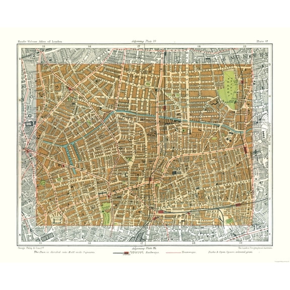 Historic Map - Hoxton London England - Philip 1904 - Vintage Wall Art