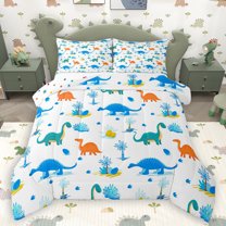 Homewish Cartoon Dinosaur Child Queen Comforter Set, Cute Animal Wildlife Bedding Sets, Tree Plant Botanical Reversible Bedding Comforter Set, Microfiber Bedroom Decor, 3pcs