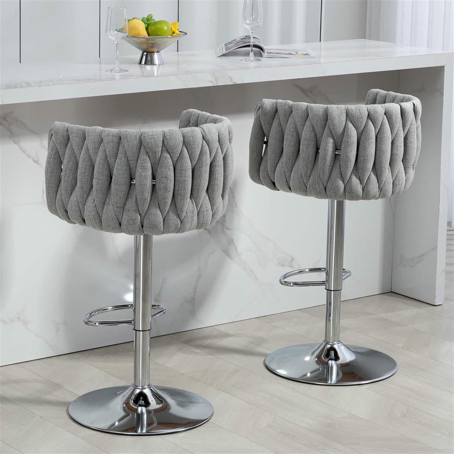 Demi Bonn 35" Adjustable Counter Height Bar Stools Set of 2, Fabric Cover Swivel Barstools with Back, Kitchen Island Countertop Chairs for Dining Room, Gray
