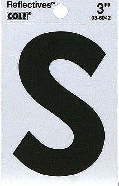 Hillman 840834 3" Black and Silver Reflective Poly-Film Adhesive Letter S