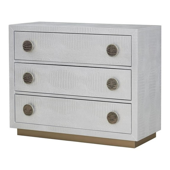 Bowery Hill Wood 3-Drawer Console Cabinet with Faux Crocodile Skin in Silver