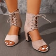 thumbnail image 5 of ZACPNCV Women's Plus Size Peep Toe Ankle Bootie Sandals Lace Up Back Zipper Block Heel Comfort Casual Spring, 5 of 8