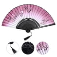 thumbnail image 3 of EeaseCA ROSENICE Women and Flower Style Folding Bamboo Hand Fan with Tassel (Wine Red+Black), 3 of 7