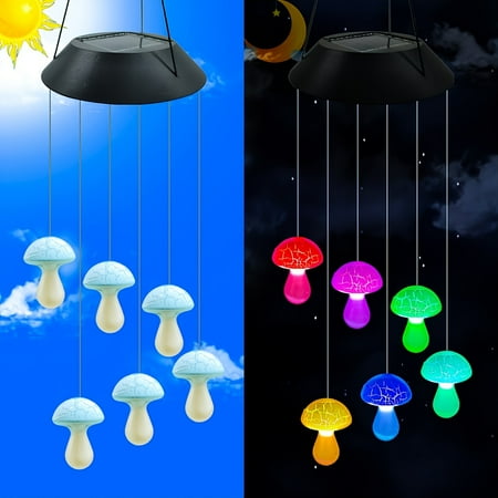 

GANGES SA 1pc Solar Hanging Color Changing Wind Chimes Lights For Courtyard Garden Patio LED Cracked Mushroom Wind Chimes Courtyard Pendant Lights Courtyard Festive Gifts