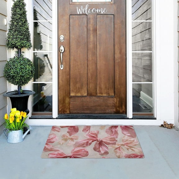 Soft Pink Bows Doormats Welcome Mats Gate Pads Entryway Outdoor 32" x 20"